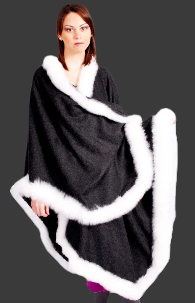 Baby Alpaca Fur Trim Cape D01