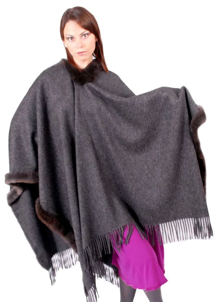 Baby Alpaca Fur Trim Poncho D02