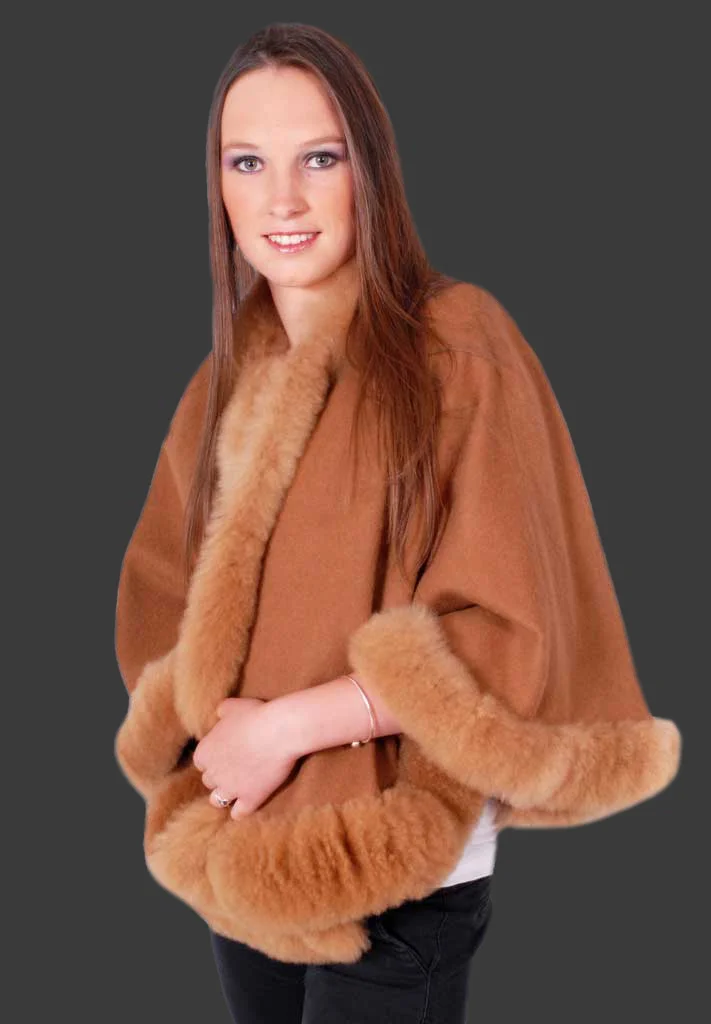 Baby Alpaca Fur Trimmed Cape D03