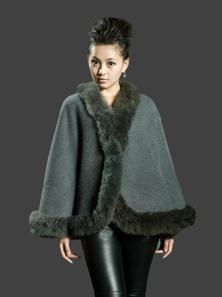 Baby Alpaca Fur Trim Cape D07