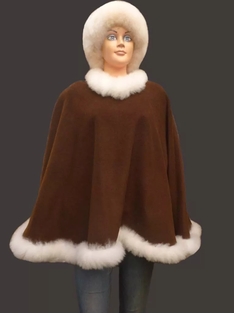 Baby Alpaca Fur Trim Poncho D13